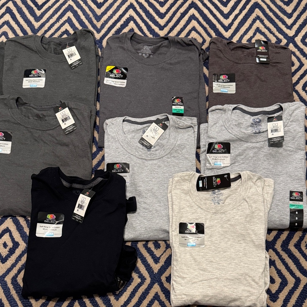 Bundle! Fruit of the Loom Men's Long Sleeve Tees - Black, dark gray & light gray